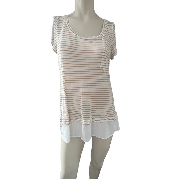 White House Black Market Striped Pocket Tee Layered Hem Top Casual M Lightweight - Picture 1 of 9